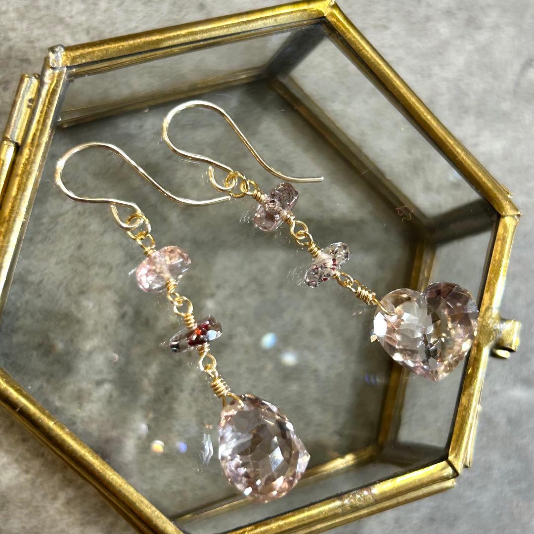 アメトリン　ファセットハート　14kgf　天然石ピアス/イヤリング