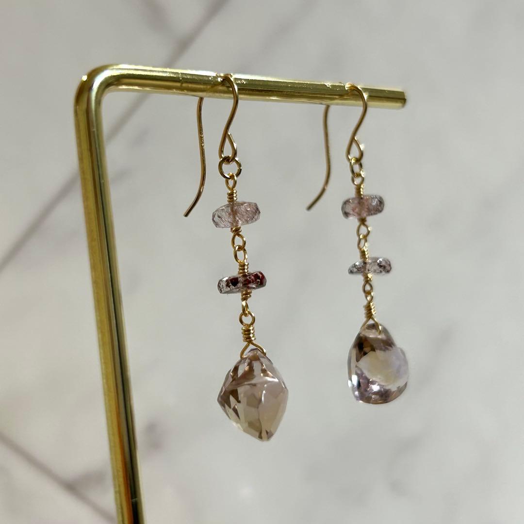 アメトリン　ファセットハート　14kgf　天然石ピアス/イヤリング