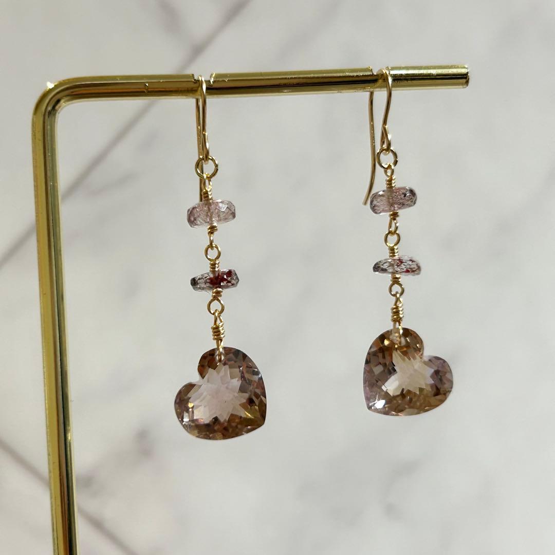アメトリン　ファセットハート　14kgf　天然石ピアス/イヤリング