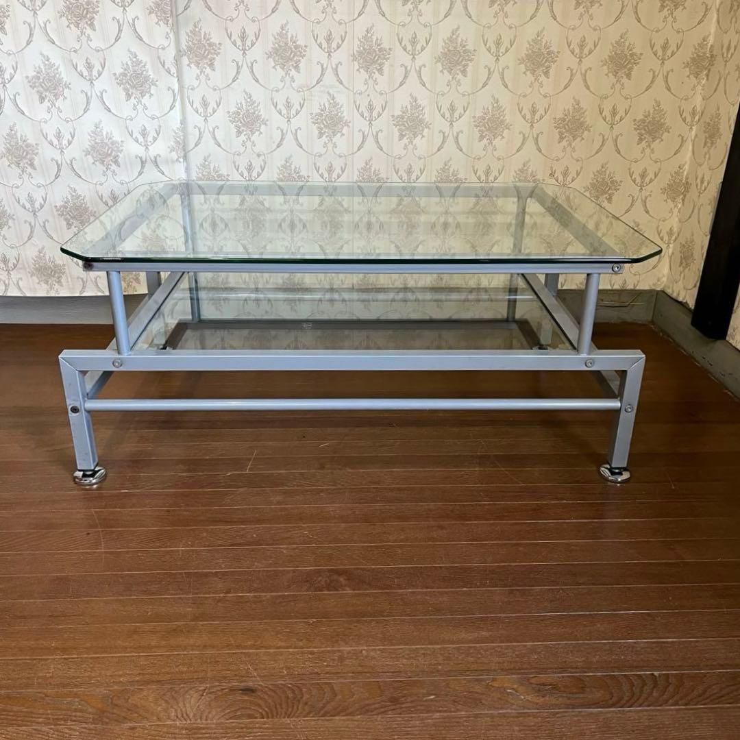 【インダストリアル】アイアンフレーム ガラステーブル センターテーブル 男前