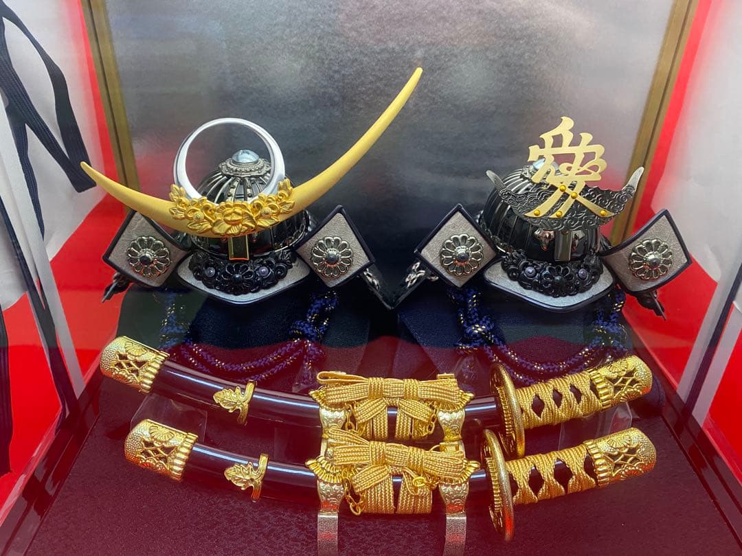 直江兼続　上杉謙信　五月人形　兜飾り　ガラスケース入