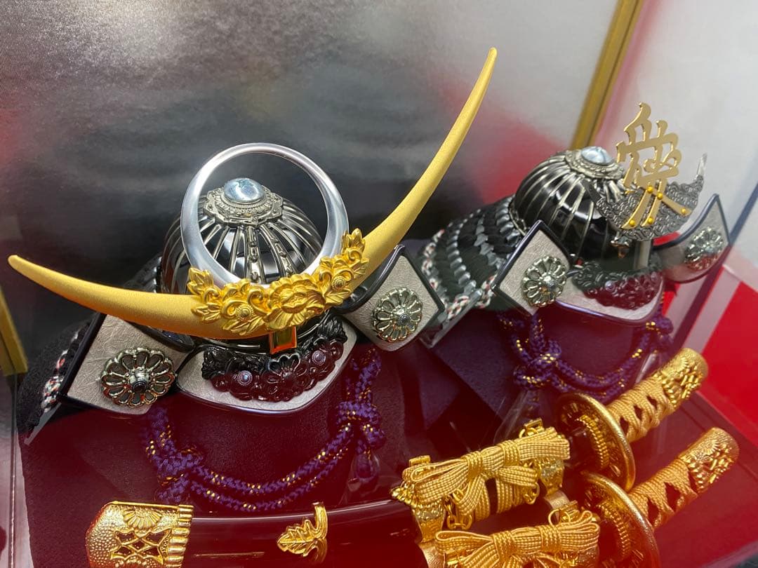 直江兼続　上杉謙信　五月人形　兜飾り　ガラスケース入