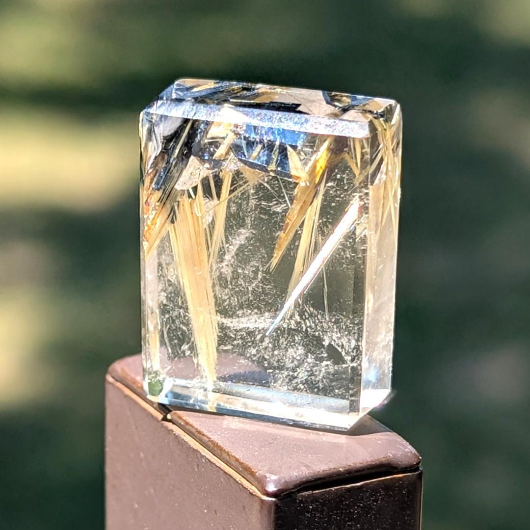 一点物 太陽放射ルチル 磨き原石 スクエアルース お財布サイズ 金運のお守り