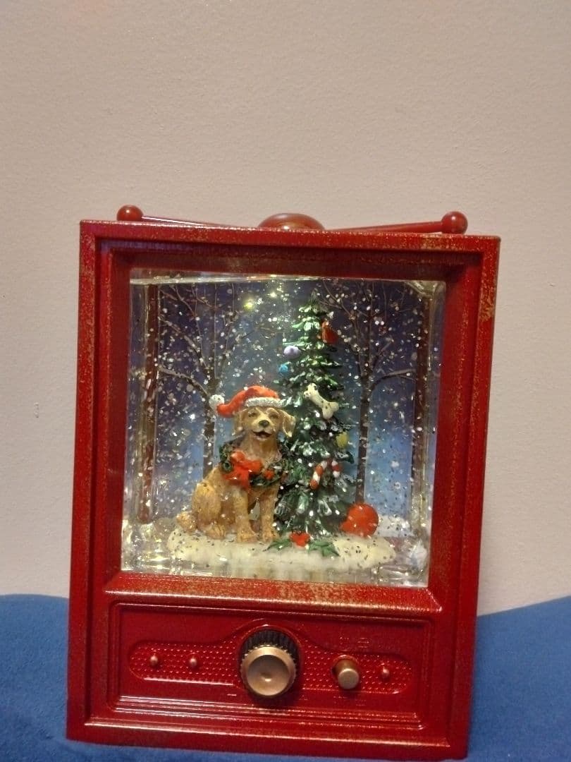 レトロ テレビ型オルゴール 犬とクリスマスツリー