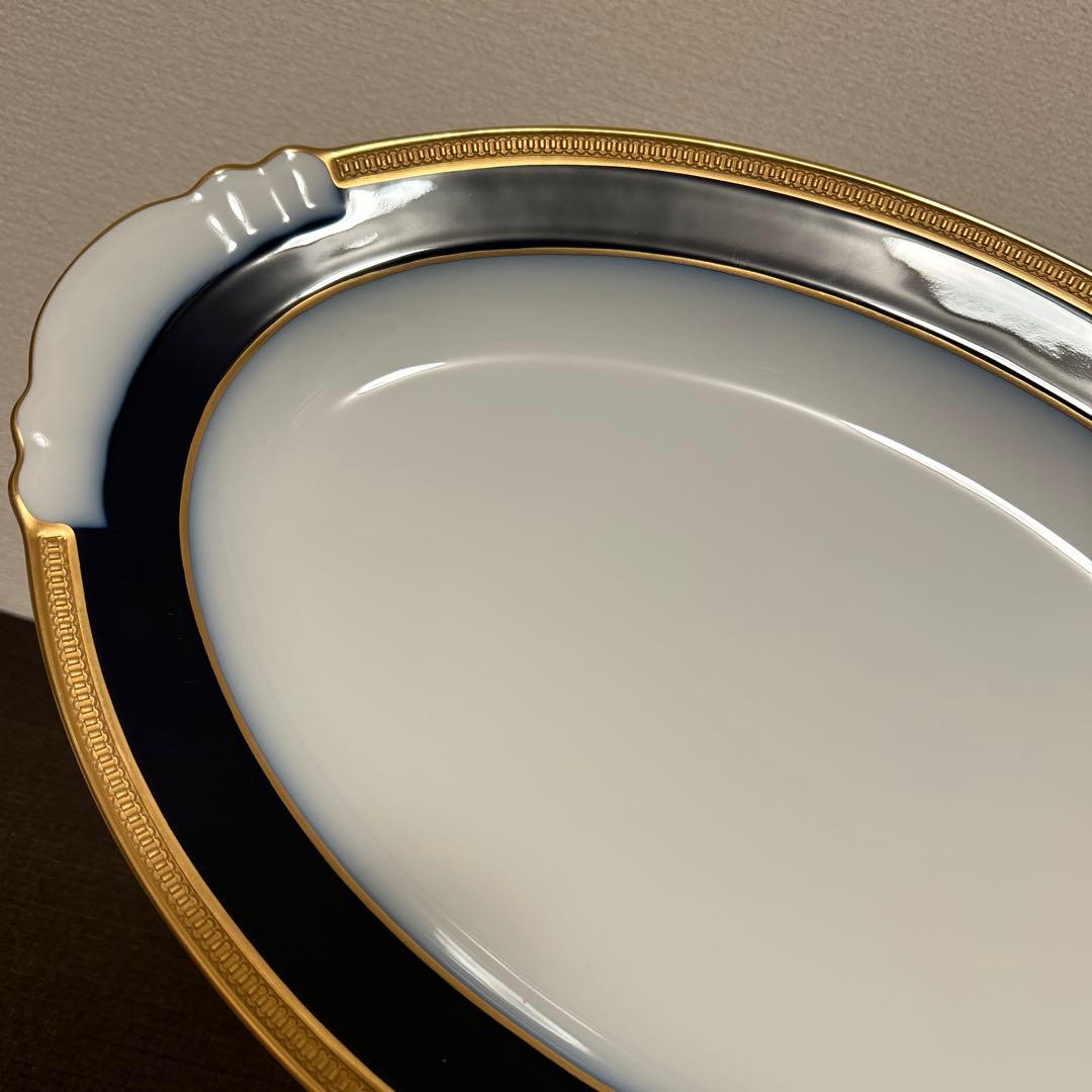 大倉陶園　ロイヤルブルー　瑠璃クラウンエンボス　オーバルプレート　41.5cm