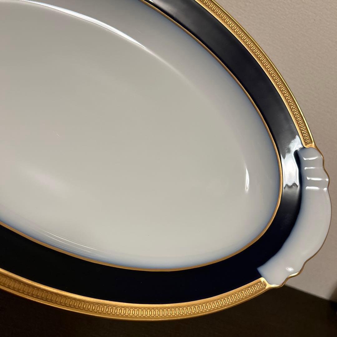 大倉陶園　ロイヤルブルー　瑠璃クラウンエンボス　オーバルプレート　41.5cm