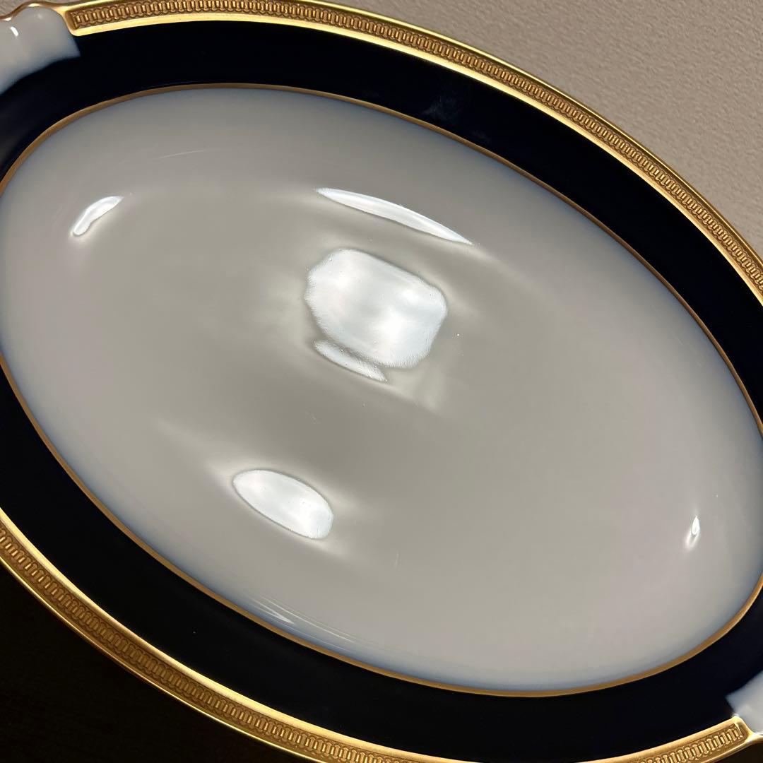 大倉陶園　ロイヤルブルー　瑠璃クラウンエンボス　オーバルプレート　41.5cm