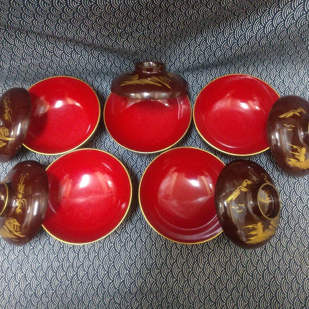 川連漆器 吸い物椀5客 沈金蒔絵 本漆[