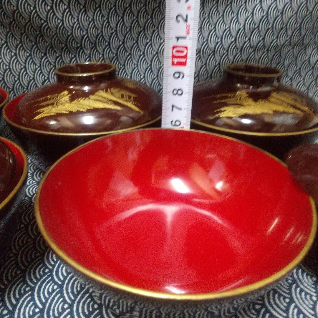 川連漆器 吸い物椀5客 沈金蒔絵 本漆[