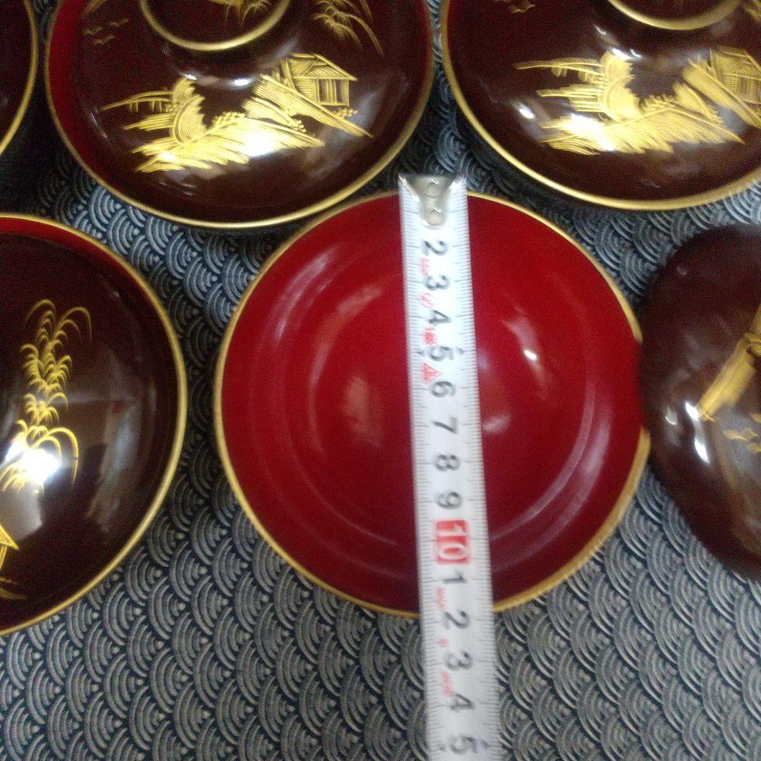 川連漆器 吸い物椀5客 沈金蒔絵 本漆[