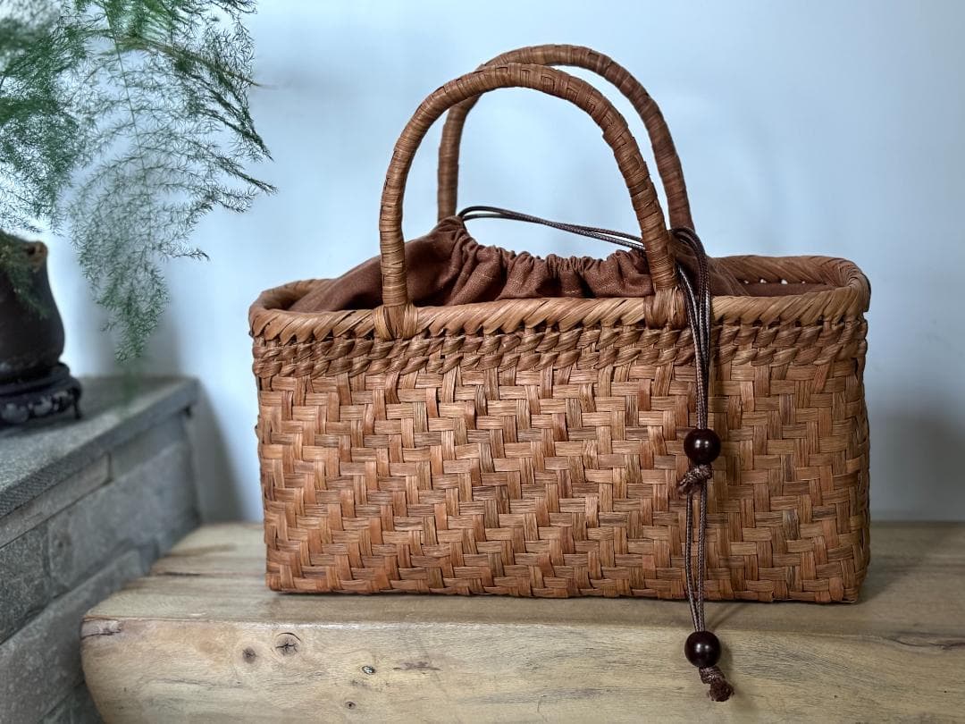 山葡萄 かごバッグ 手作り 網代編み 籠 手提げ 内布あり