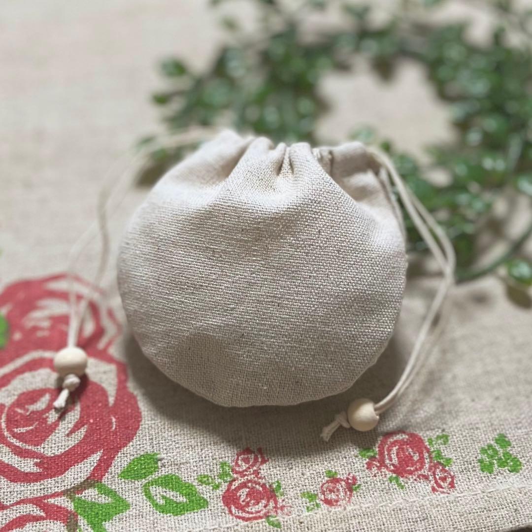 No.2306-64 手のひら巾着サシェ 香り袋 綿麻レース ローズ刺繍 ピンク