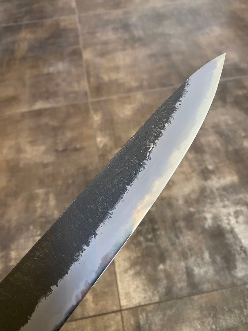 味方屋 日野浦 筋引 白二鋼 黒打ち 梨地 朴八角柄 27cm