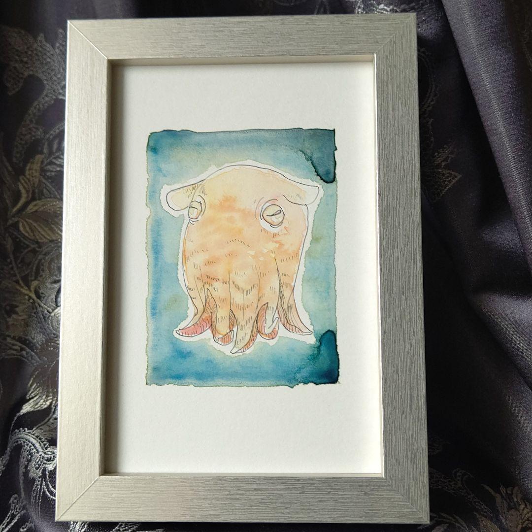 メンダコ水彩イラスト】タコ オリジナル 絵画 アート 原画 匿名配送