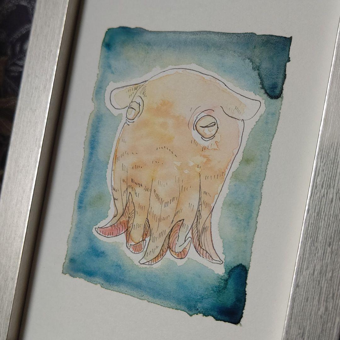 メンダコ水彩イラスト】タコ オリジナル 絵画 アート 原画 匿名配送