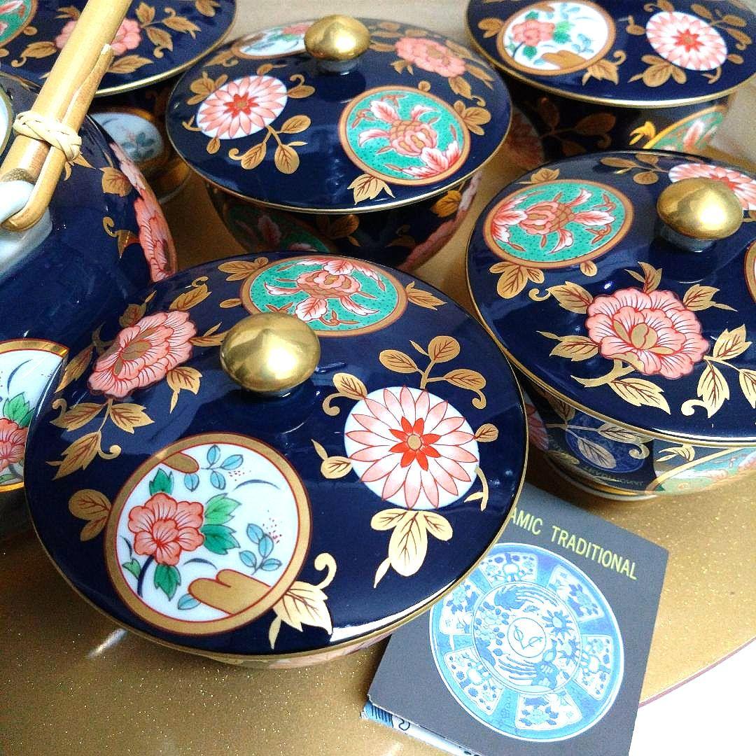 【超美品】新品未使用　箱もキレイ　有田焼 　清右衛門　古伊万里金彩　蓋付茶器揃