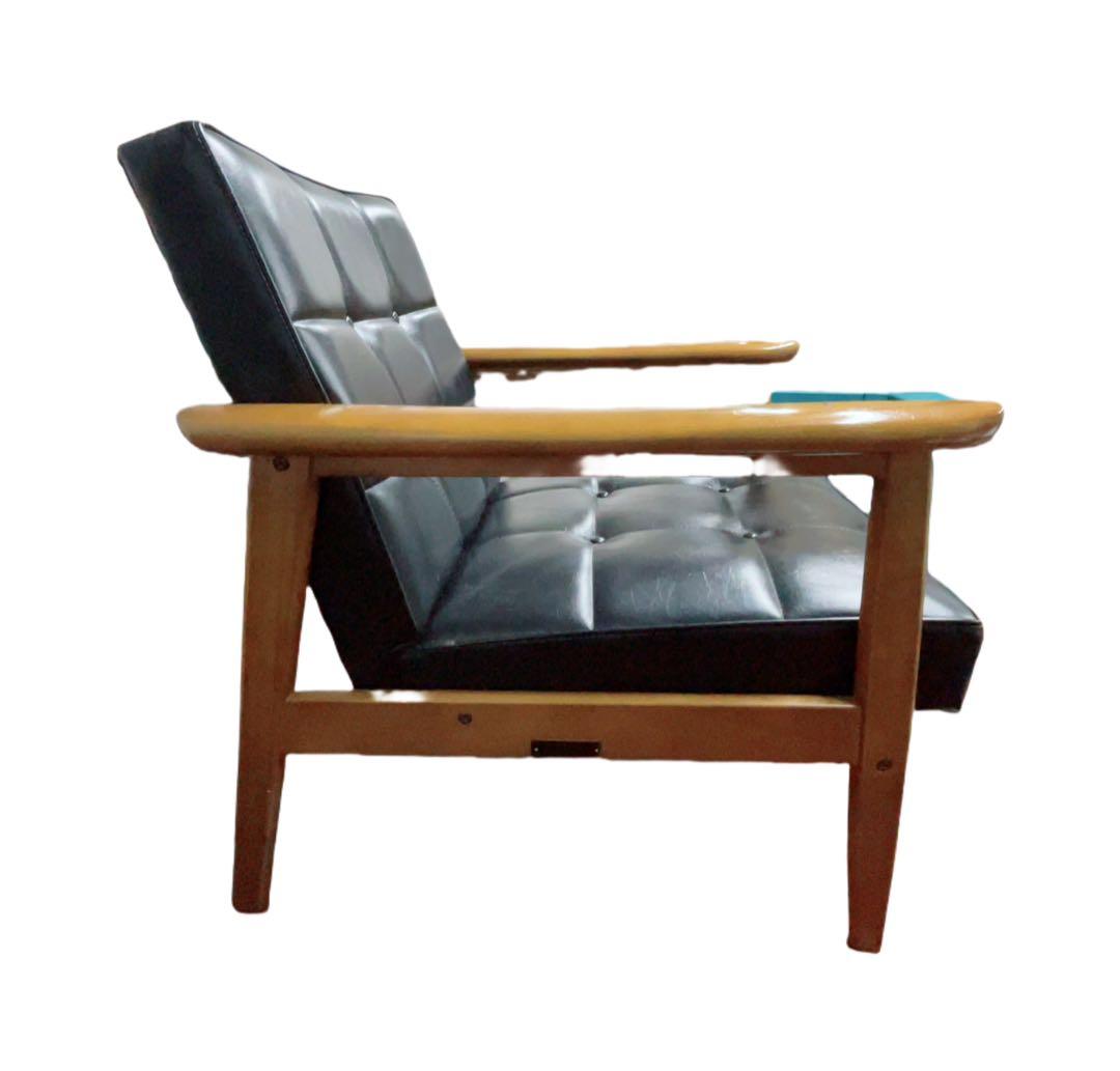 カリモク karimoku アームチェア 1人掛け ブラック レザー 木製 椅子