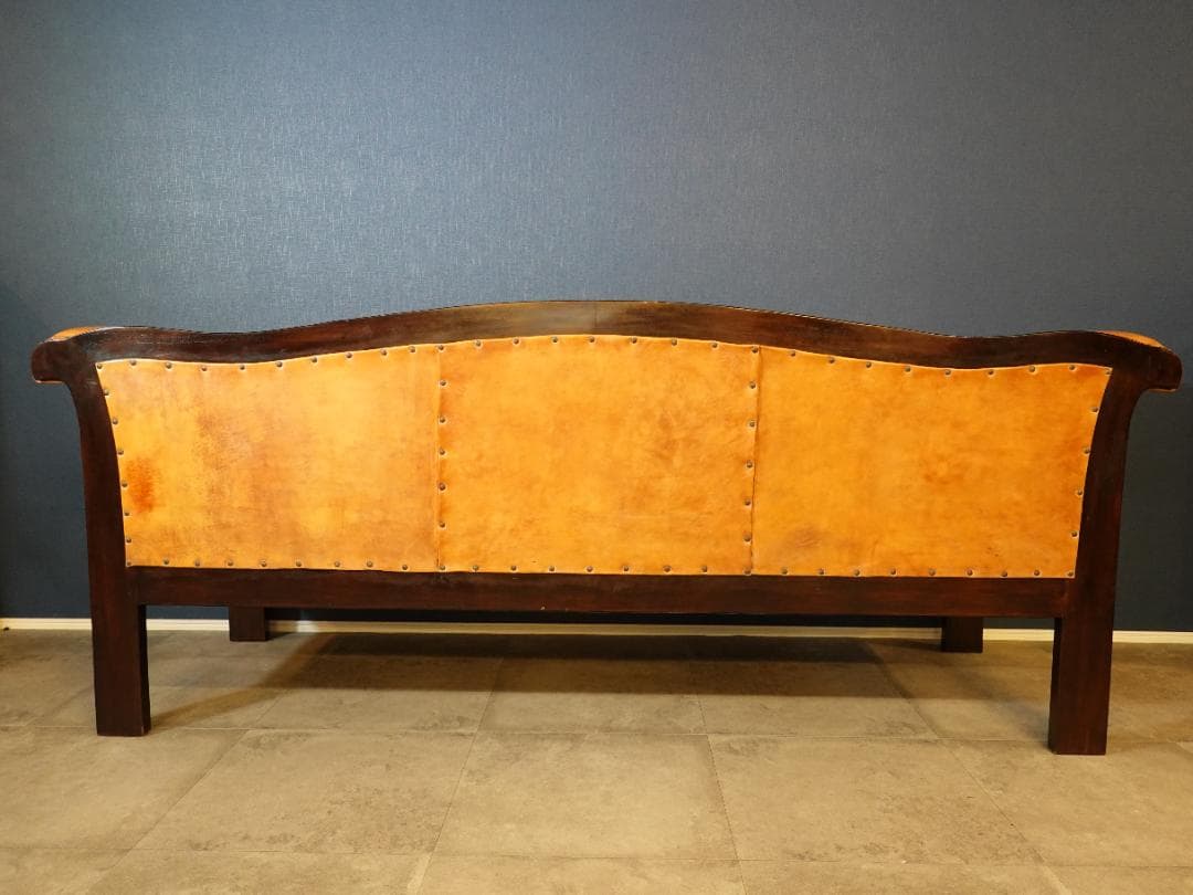 【価格見直しました】レザーソファ 3人掛け 本革調 アンティーク風 ノーブランド