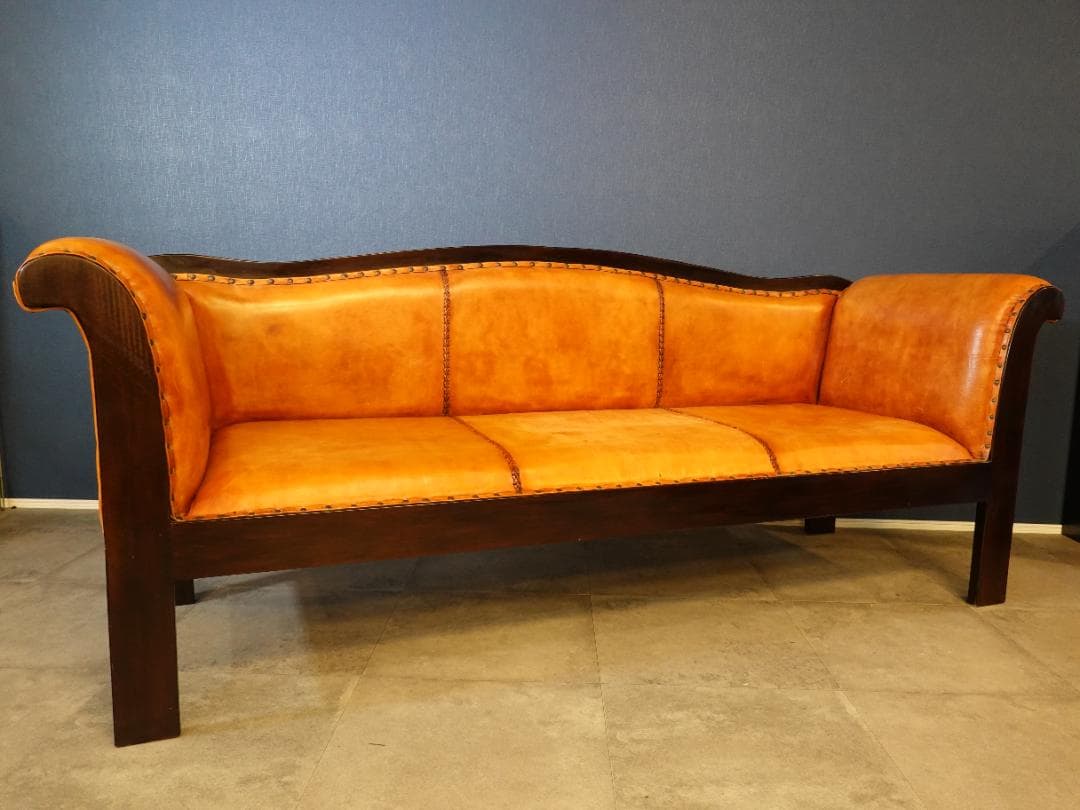 【価格見直しました】レザーソファ 3人掛け 本革調 アンティーク風 ノーブランド