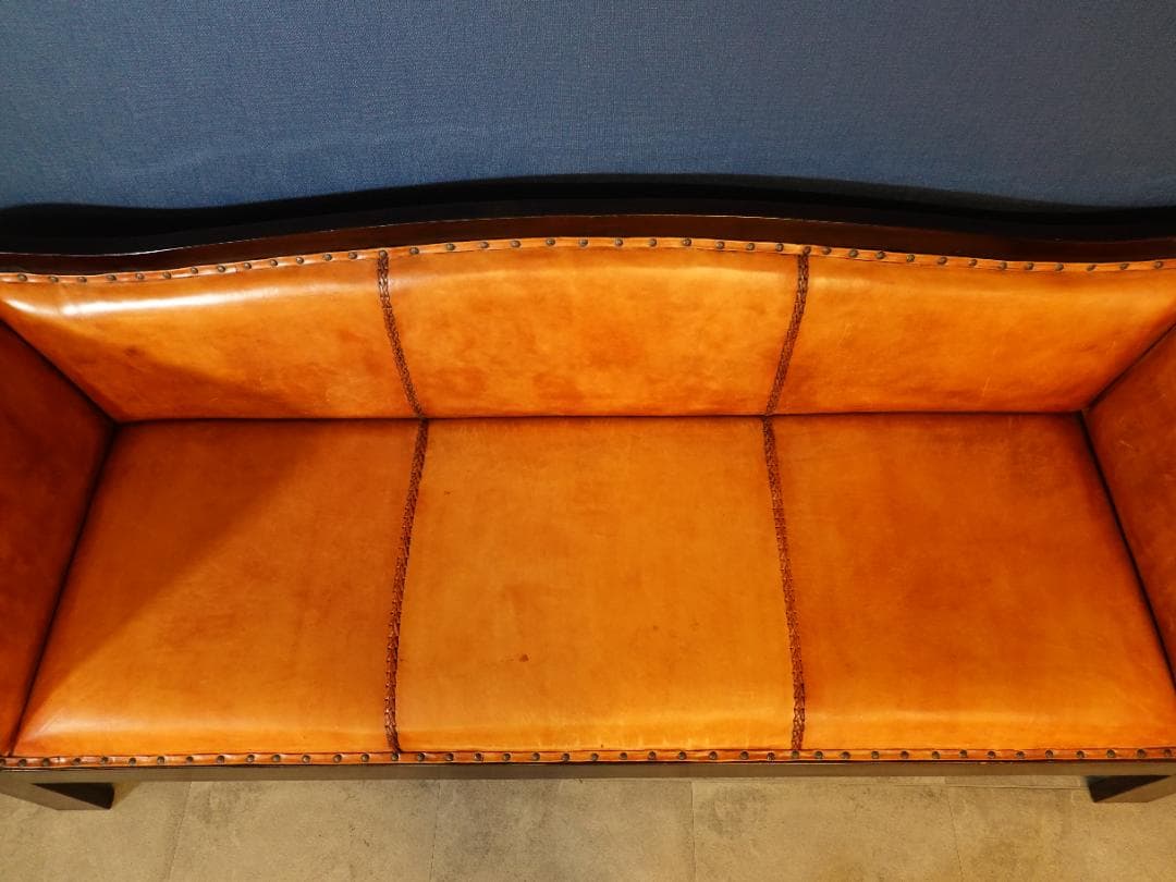 【価格見直しました】レザーソファ 3人掛け 本革調 アンティーク風 ノーブランド