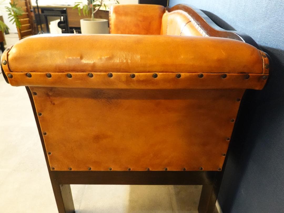 【価格見直しました】レザーソファ 3人掛け 本革調 アンティーク風 ノーブランド