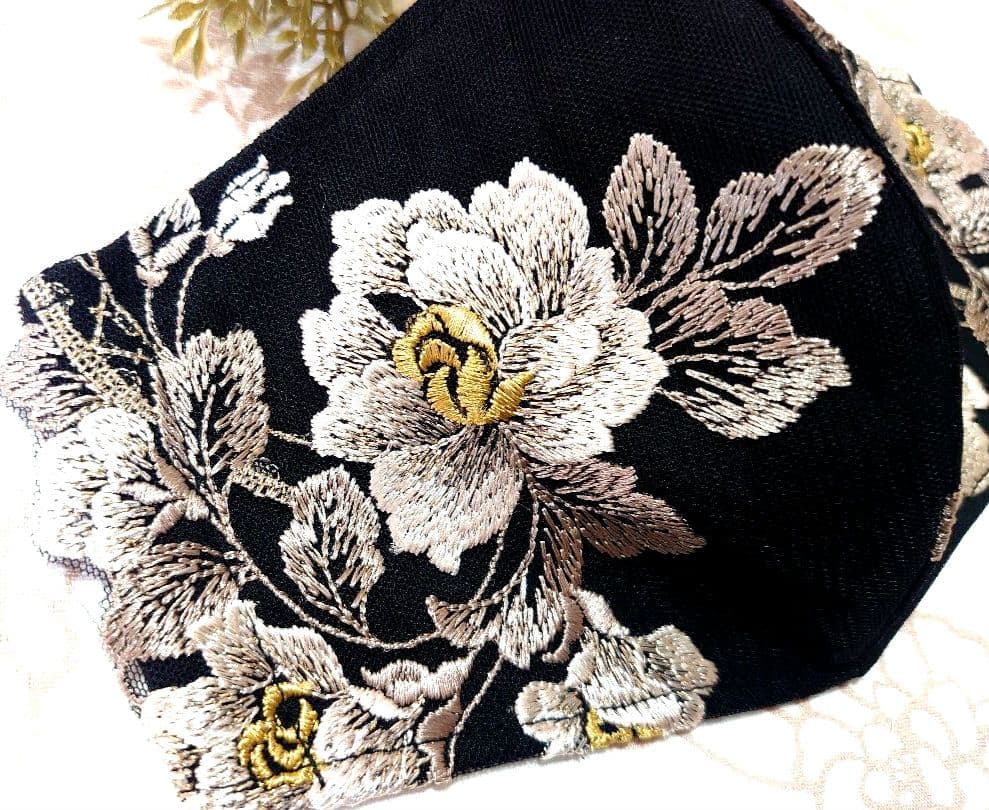 No．4018 ラメ入り花柄チュールレース♡ハンドメイドマスク - メルカリ