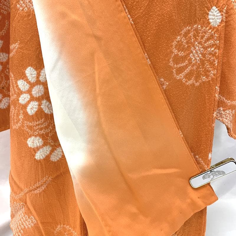 408ag75,楽々衿□七五三 七歳 女児 着物&袋帯 部分絞り 花文□状態良好