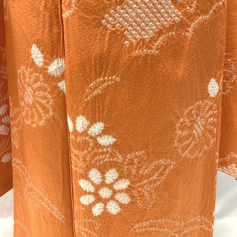 408ag75,楽々衿□七五三 七歳 女児 着物&袋帯 部分絞り 花文□状態良好