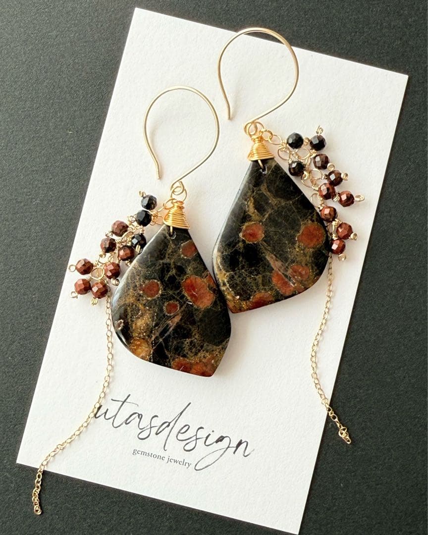 14kgf 天然石　ピーナッツオブシディアン　マホガニーオブシディアン　ピアス