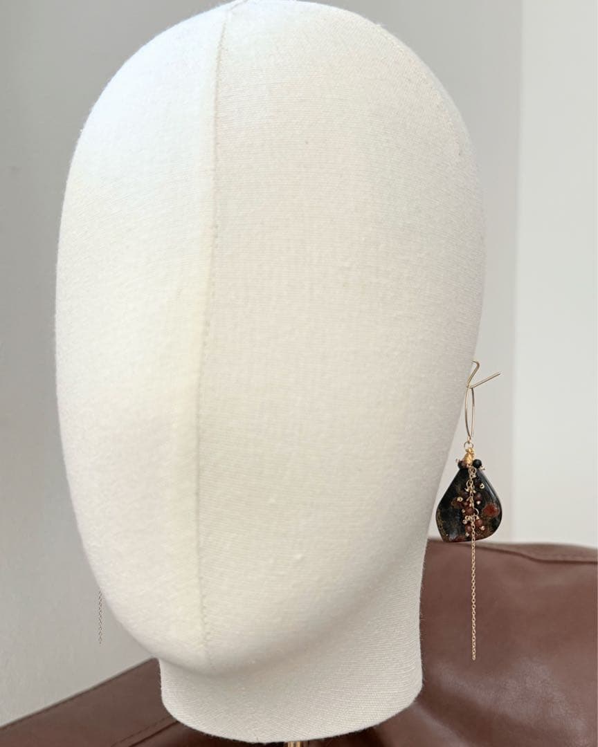 14kgf 天然石　ピーナッツオブシディアン　マホガニーオブシディアン　ピアス