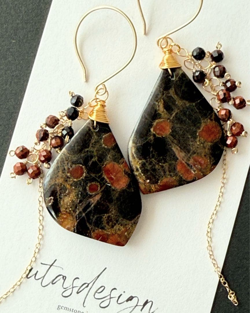 14kgf 天然石　ピーナッツオブシディアン　マホガニーオブシディアン　ピアス