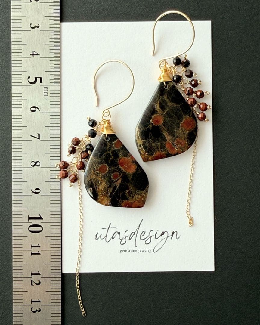 14kgf 天然石　ピーナッツオブシディアン　マホガニーオブシディアン　ピアス