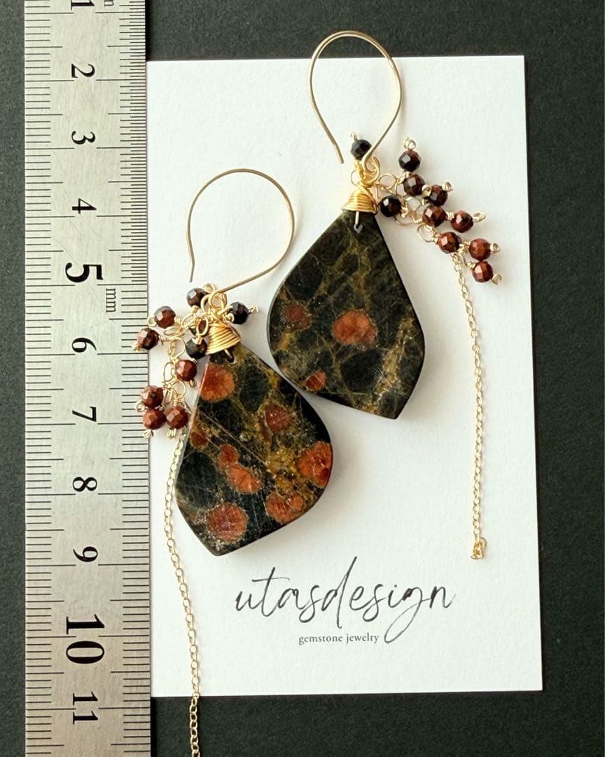 14kgf 天然石　ピーナッツオブシディアン　マホガニーオブシディアン　ピアス