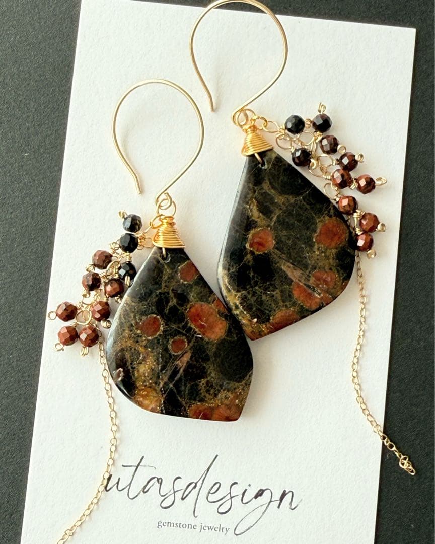 14kgf 天然石　ピーナッツオブシディアン　マホガニーオブシディアン　ピアス