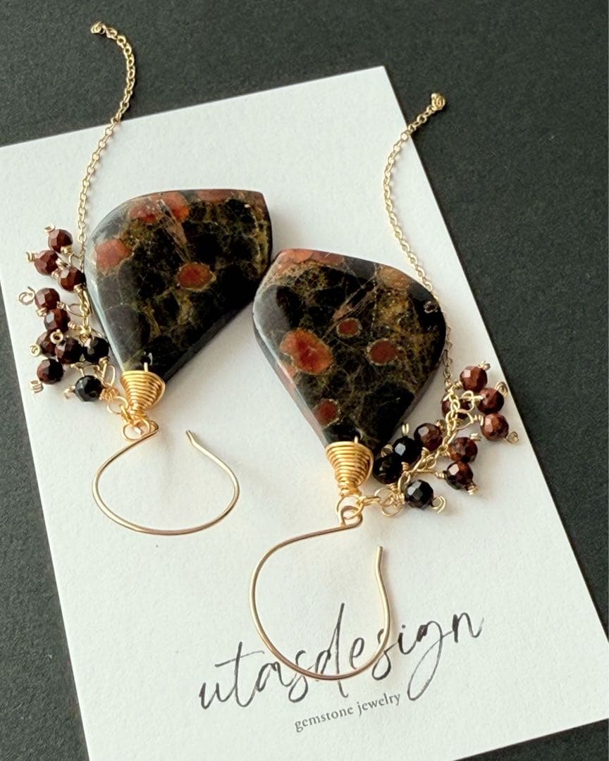 14kgf 天然石　ピーナッツオブシディアン　マホガニーオブシディアン　ピアス