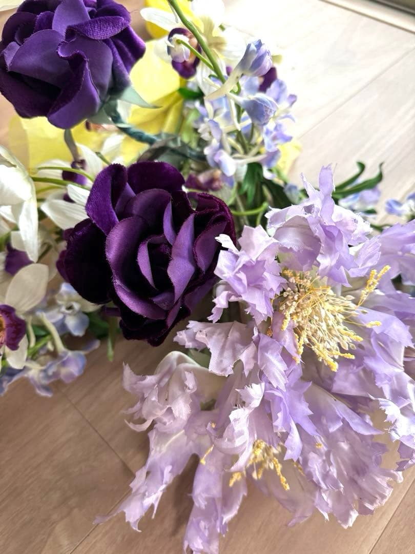 大型 ガラスイエローフラワーベース 造花アレンジ付き