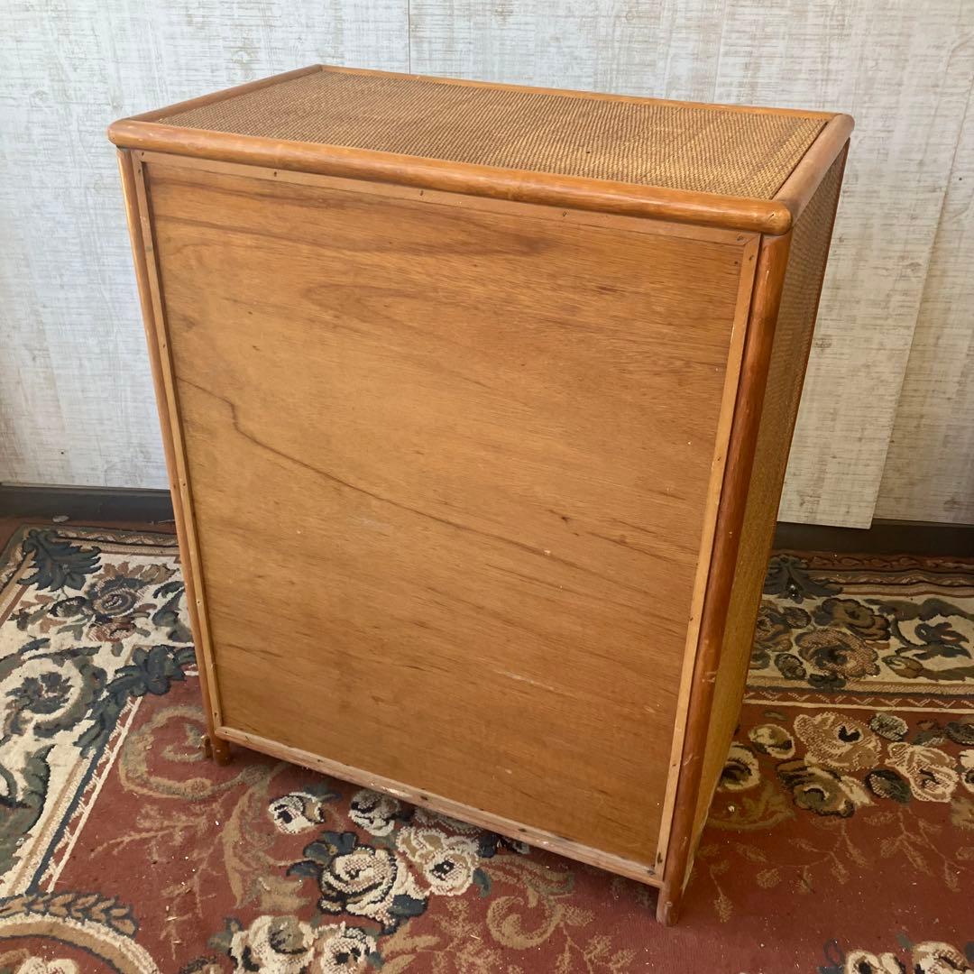 昭和レトロ ラタンキャビネット サイドチェスト 飾り棚 引き出し箪笥 古家具
