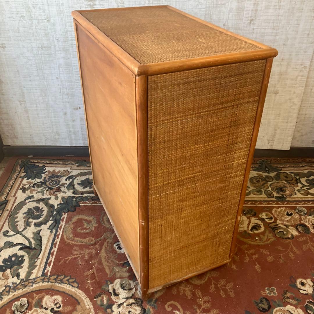 昭和レトロ ラタンキャビネット サイドチェスト 飾り棚 引き出し箪笥 古家具