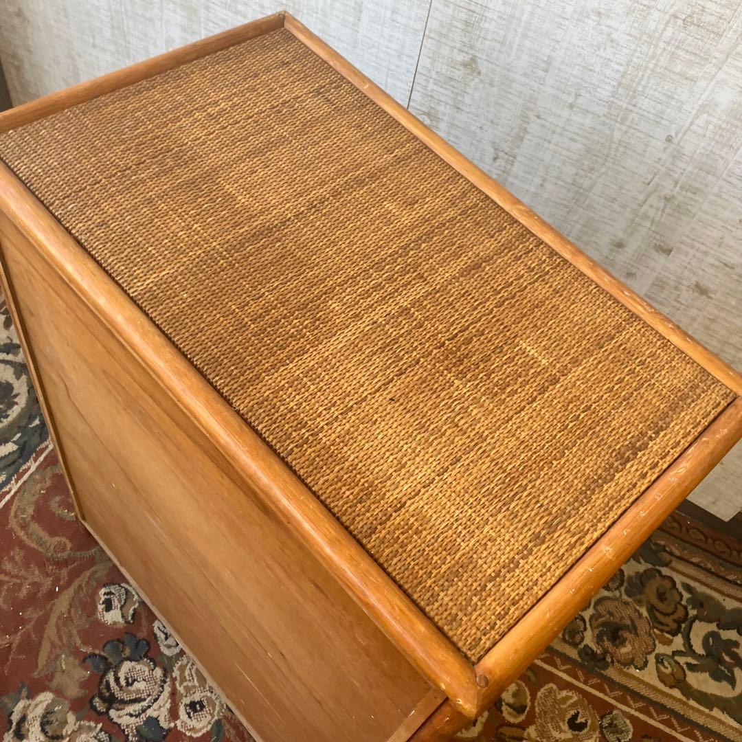 昭和レトロ ラタンキャビネット サイドチェスト 飾り棚 引き出し箪笥 古家具