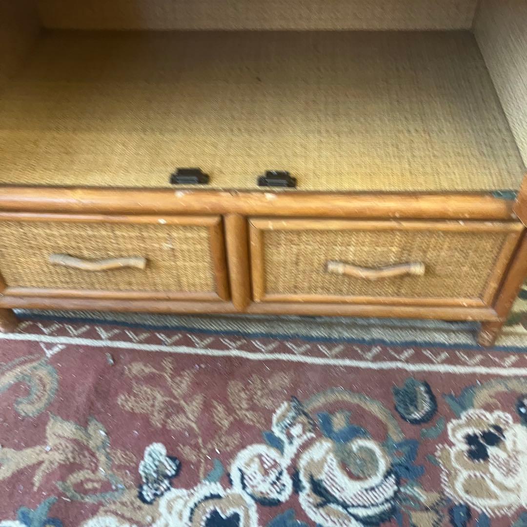 昭和レトロ ラタンキャビネット サイドチェスト 飾り棚 引き出し箪笥 古家具