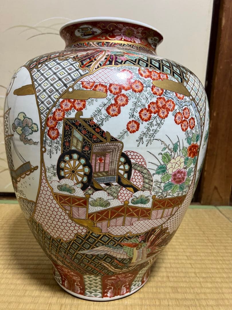 美品有田焼視行窯 池田視行作 染錦 花絵花瓶花器伝統工芸陶芸作家