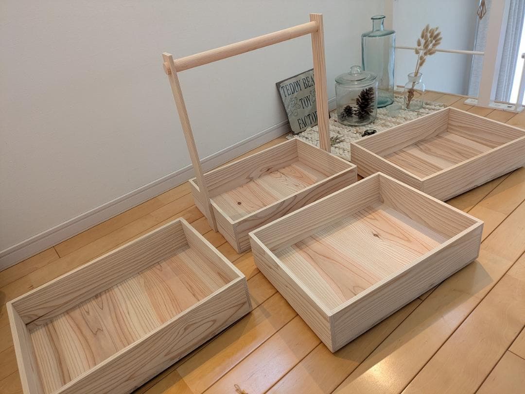 ★送料無料★サイズ変更可能★A3木製4段おかもち書類ケース/無垢材ナチュラル