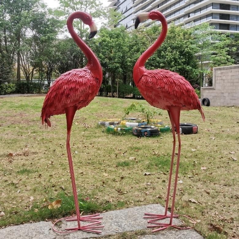 面白い★大型フラミンゴ★ガーデンオーナメント/置物/オブジェ/園芸装飾2個セット