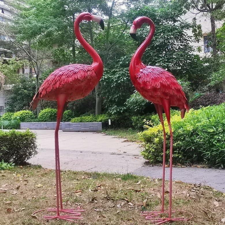 面白い★大型フラミンゴ★ガーデンオーナメント/置物/オブジェ/園芸装飾2個セット