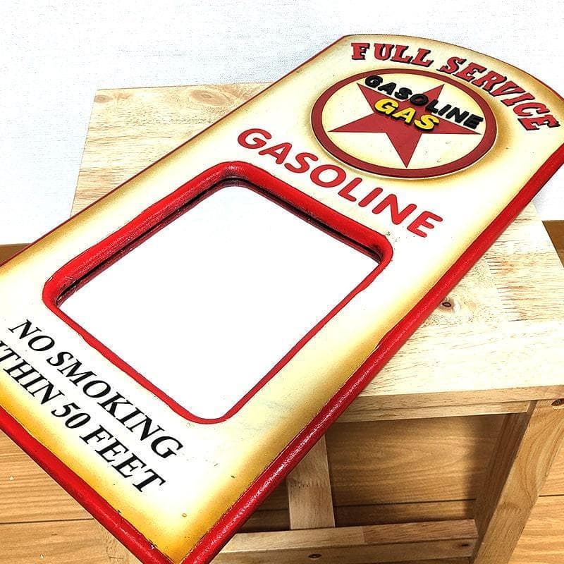 鏡 アンティーク 木製 ガソリン 壁掛け ウォールミラー GASOLINE 新品