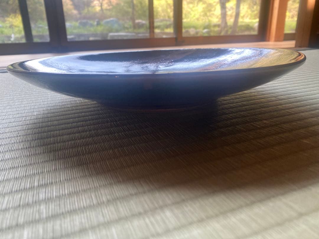 極上大皿！人間国宝濱田庄司作モダンな《黒釉錆流描大皿 》（検民芸スリップウェア
