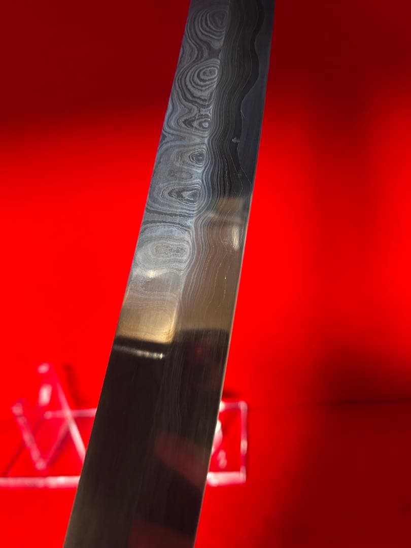 01538 包丁　先丸型　尺三　スウェーデン鋼　墨流し　折り返し六回鍛錬　箱付