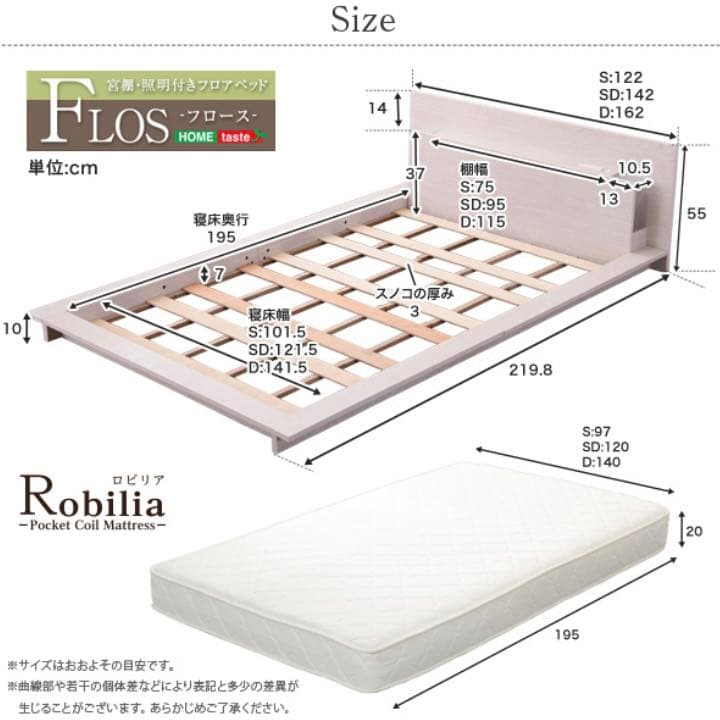 《新品セット》宮棚·照明付きフロアベッド＋マットレスSET★ シングルベッド