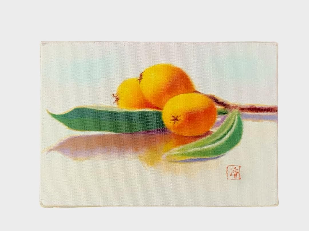 久保田済美　ビワ図　油彩画