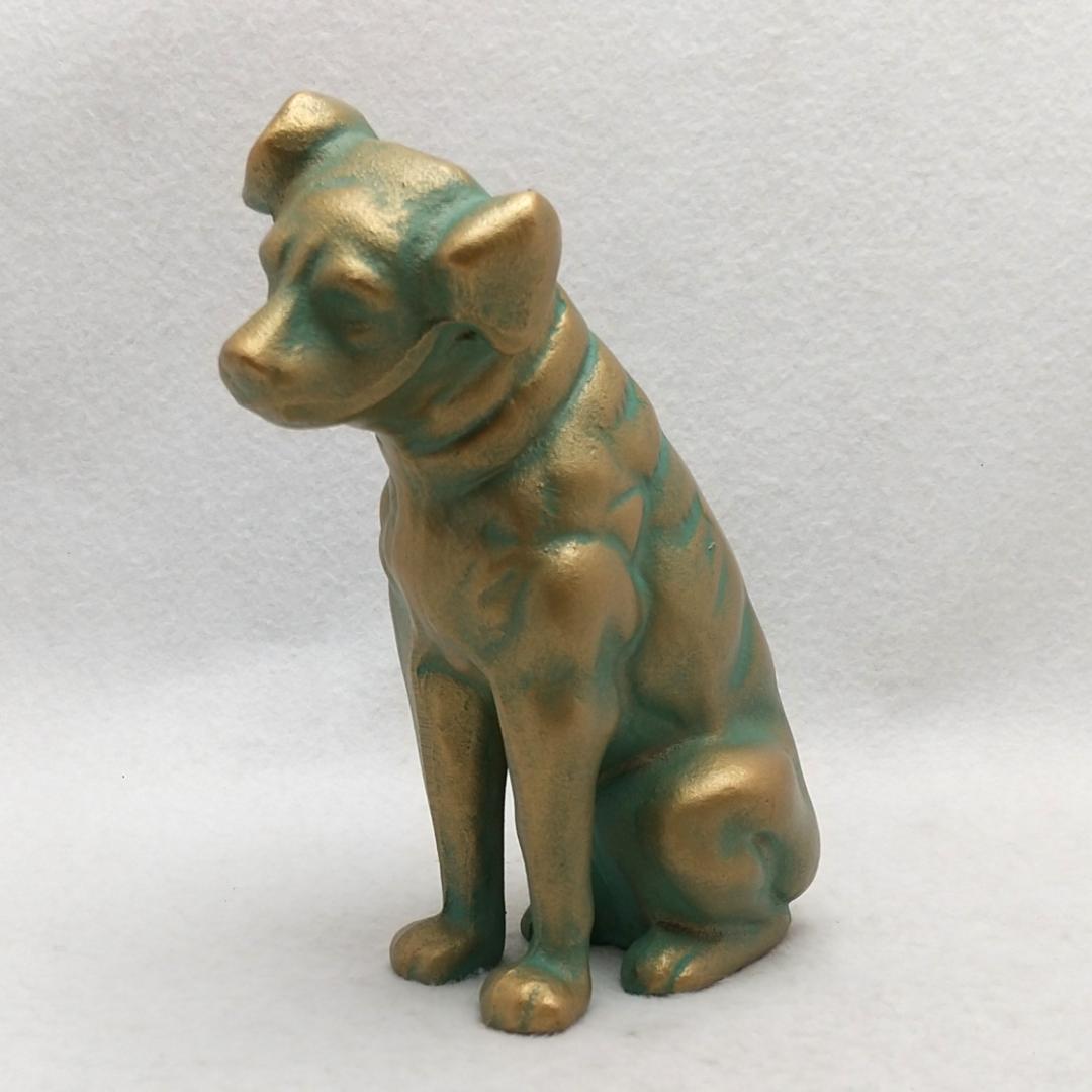 ビクター 犬 ニッパー 金属製 勝運戌 置物 ヴィンテージ ガラスケース付き